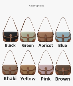 Collection of retro saddle bags in eight colors featuring pebbled texture and contrast trim