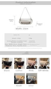 Detailed dimension guide for the chic faux leather baguette bag with chain strap
