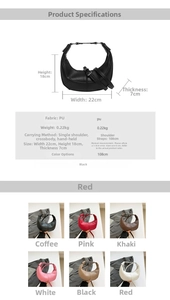 Size guide for PU leather dumpling crossbody bag showing dimensions and six colors