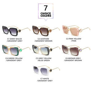 Detail view of bold square frame sunglasses with metal temples and honeycomb patterns
