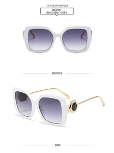 White square frame sunglasses with gradient grey lenses and gold metal temples