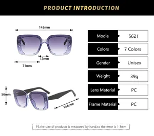 Spécifications détaillées des lunettes de soleil carrées à paillettes en 7 coloris