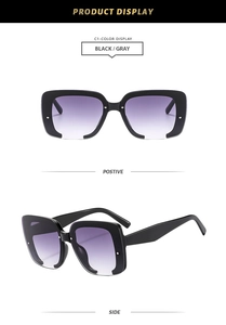 Détails des lunettes de soleil carrées demi-cerclées avec verres dégradés et clous en métal