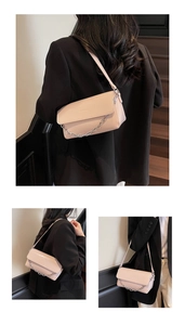 Detail of pink baguette bag with silver chain strap shown from multiple angles