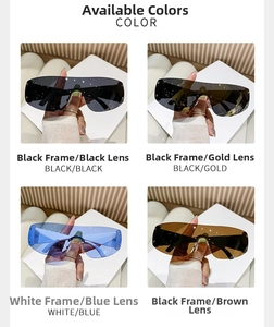 Detailed four-color selection of rimless Y2K shield sunglasses with metallic star accents