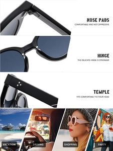 Detailansicht der ovalen Sonnenbrille mit Metallscharnieren, Nasenpads und breiten Bügeln