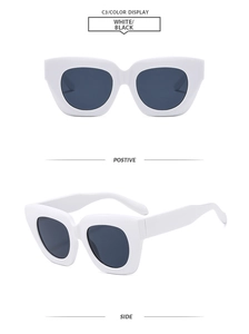 Vues de face et de profil de lunettes de soleil carrées blanches avec verres gris foncé