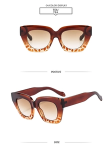 Détails de lunettes de soleil carrées couleur thé avec monture léopard et dégradé