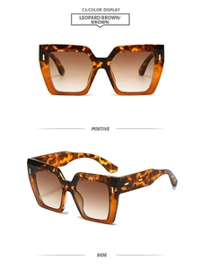 Détails des lunettes de soleil carrées marron léopard avec accents dorés