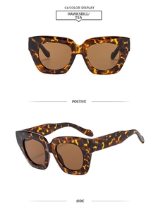Vues de face et de profil de lunettes de soleil carrées écaillées avec verres thé