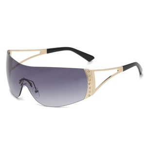 Lunettes de soleil sans monture avec strass, verres dégradés et monture dorée chic
