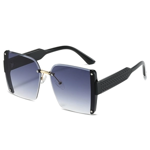 Fashion square rimless sunglasses with gradient lenses and textured temples