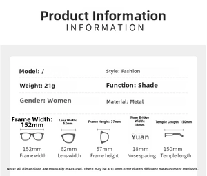 Guide des tailles détaillé pour lunettes de soleil papillon sans bord avec dimensions