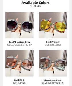 Detail view of four luxury D-frame sunglasses with crystal rhinestones and pearl accents
