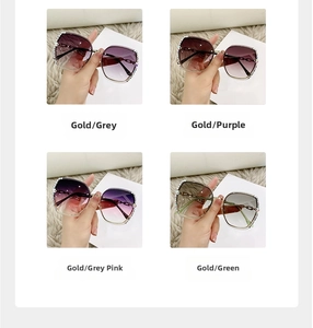 Detail of rimless butterfly sunglasses with diamond accents and gradient lenses
