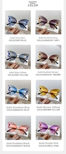 Nine variations of rimless butterfly sunglasses with colorful rhinestone accents