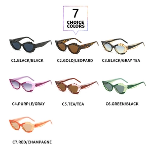 Detailansicht der sieben Farbausführungen für modische Cat-Eye-Sonnenbrillen im Streetstyle