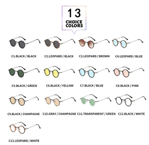 Collection of 13 colorful vintage round metal frame sunglasses in various lens tints