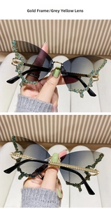 Detail of butterfly rimless sunglasses with gradient lenses and rhinestone-encrusted edges