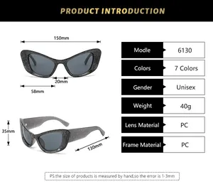 Detailed size specifications for cat-eye glitter sunglasses with frame measurements