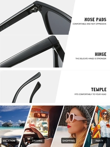 Detailed close-up of comfortable nose pads and reinforced hinges on black fashion sunglasses