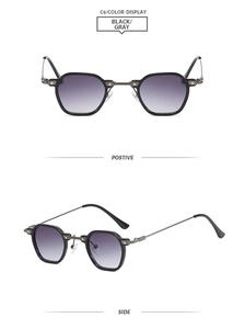 Vues de face et de côté de petites lunettes de soleil vintage avec branches en métal