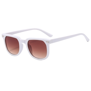 Stylish white square frame sunglasses with dark brown gradient lenses and metal accents
