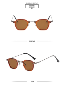 Vues détaillées de face et de côté de lunettes de soleil vintage avec monture ambre