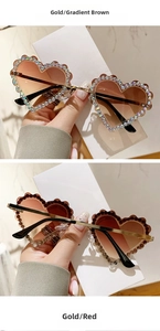 Détails des lunettes de soleil cœur sans monture avec strass et verres dégradés