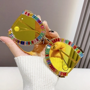 Oversized Square Sunglasses Women Luxury Rhinestone Metal Frame Crystal Decorated Faux Artificial Pearl Gradient Lens Glamorous Eyewear