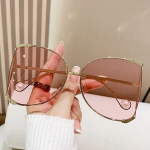 Pink gradient D-frame oversized sunglasses with gold metal frame and pearl detailing