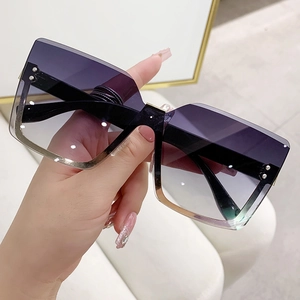 Gafas De Sol Cuadradas Grandes Para Mujer Sin Montura Lente Degradado Protección UV400 Moda Callejera