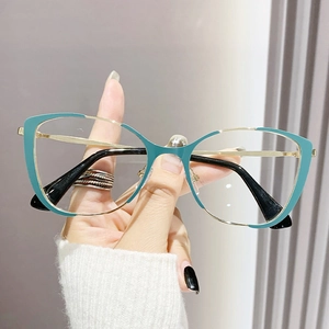 Fashion cat-eye metal glasses frame in teal and gold finish for women's stylish eyewear