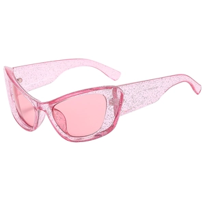 Chic pink glitter cat-eye sunglasses with translucent frames and matching lenses