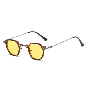 Lunettes de soleil hexagonales rétro en écaille avec branches fines en métal