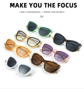 Detailed flat lay of cat eye sunglasses in seven colors including amber and tortoiseshell