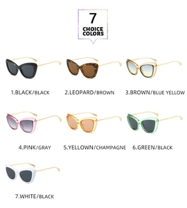 Matrix view displaying seven trendy cat-eye sunglasses in various color combinations