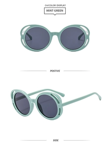 Détails de lunettes de soleil rondes vert menthe avec design ovale évidé unique