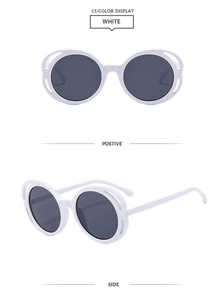 Détails de lunettes de soleil rondes blanches avec monture ajourée style dentelle