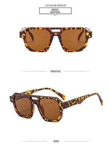 Front and side view of demi brown square aviator sunglasses with double bridge