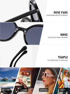 Vue détaillée des lunettes de soleil rondes noires avec charnières et plaquettes de nez