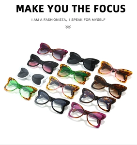 Matrix display of butterfly frame sunglasses in eleven trendy color combinations