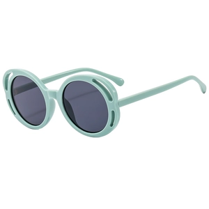 Lunettes de soleil pour enfants à monture ronde ajourée vert menthe et verres gris
