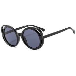 Lunettes de soleil noires rondes à monture évidée créative et design tendance