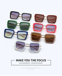 Detailed collection of square sunglasses in seven colors with sleek gold metal temples