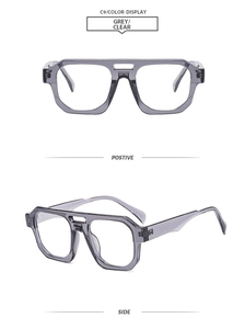 Detail view of transparent grey pilot eyewear frame with double bridge design