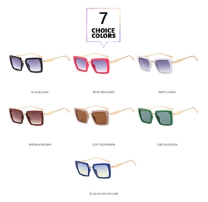 Grid display of square oversized sunglasses showing seven different color frame options