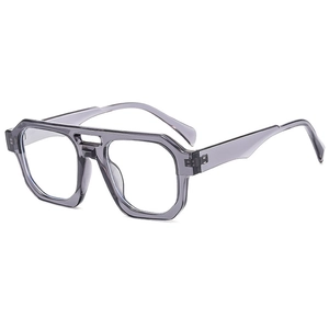 Retro double-bridge pilot sunglasses with large translucent grey-purple geometric frames