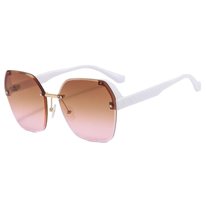 Chic rimless gradient oversized sunglasses with white braided textured temples