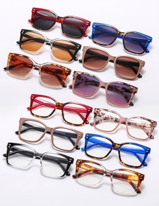 Multiple vintage square frame sunglasses and optical glasses displayed in 12-grid layout